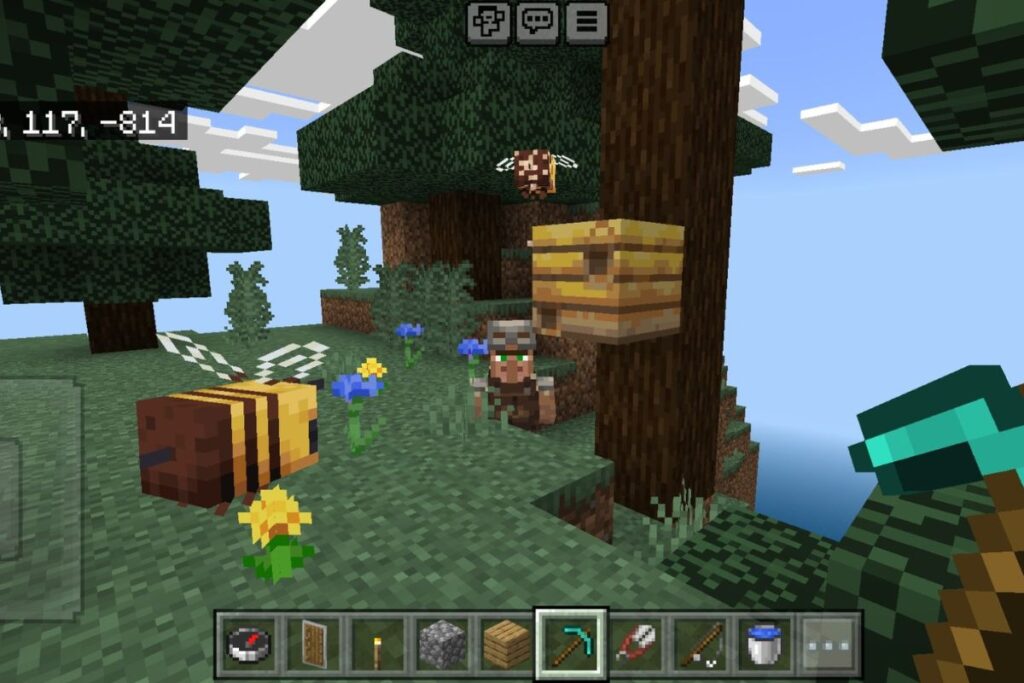 bees hovering around hive in minecraft